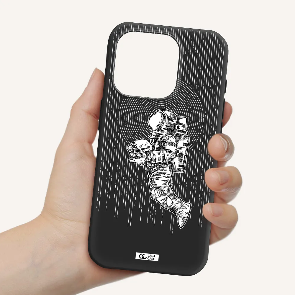 Astronaut Holding A Skull Apple Iphone 15 Pro Silicone Black Case