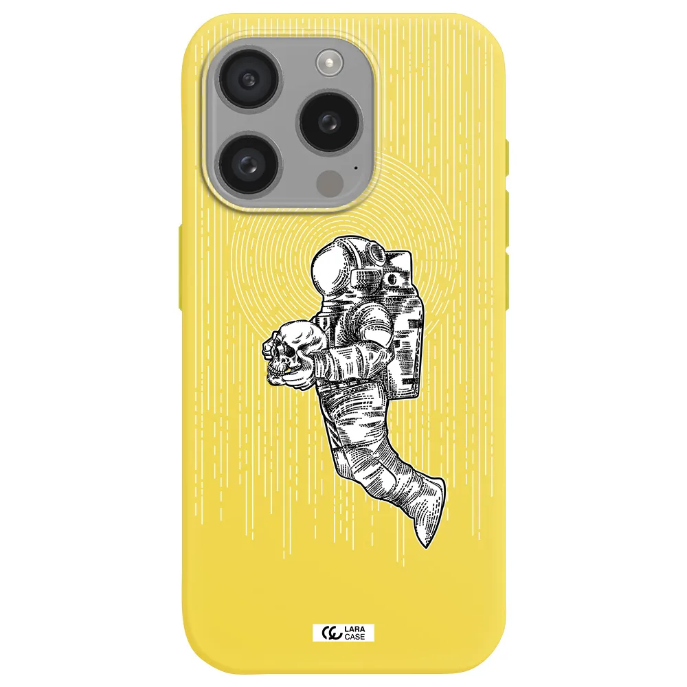 Astronaut Holding A Skull Apple Iphone 15 Pro Silicone Canary Yellow Case
