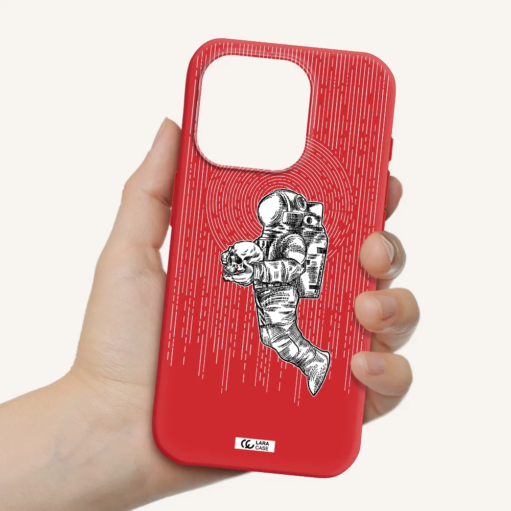 Astronaut Holding A Skull Apple Iphone 15 Pro Silicone Imperial Red Case