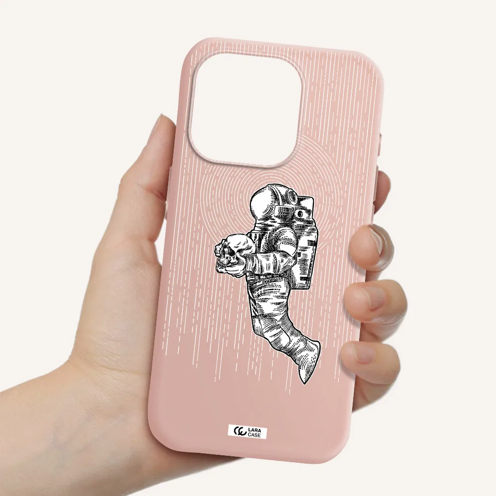 Astronaut Holding A Skull Apple Iphone 15 Pro Silicone Pastel Pink Case