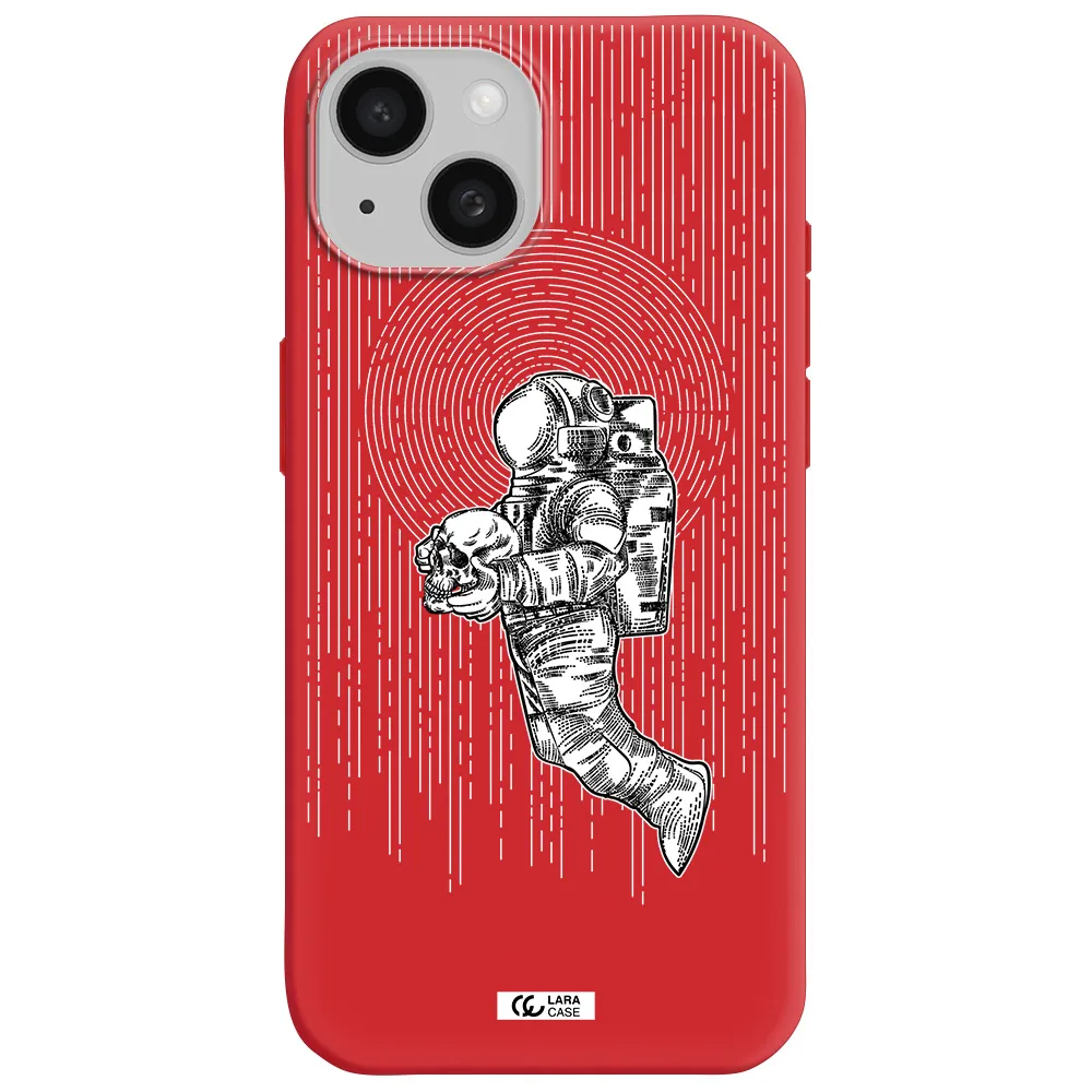 Astronaut Holding A Skull Apple Iphone 15 Silicone Imperial Red Case
