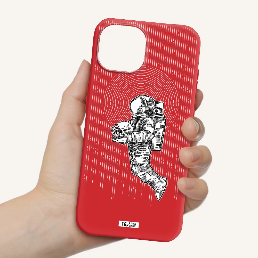 Astronaut Holding A Skull Apple Iphone 15 Silicone Imperial Red Case