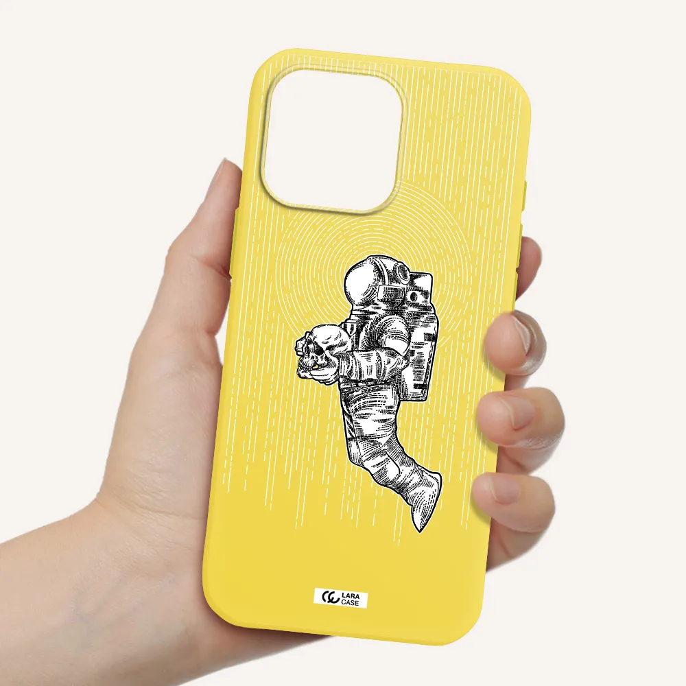 Astronaut Holding A Skull Apple Iphone 16 Pro Max Silicone Canary Yellow Case