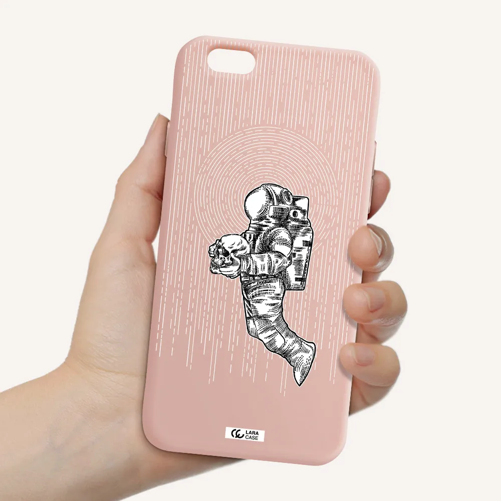 Astronaut Holding A Skull Apple iPhone 6 Silicone pastel pink Case