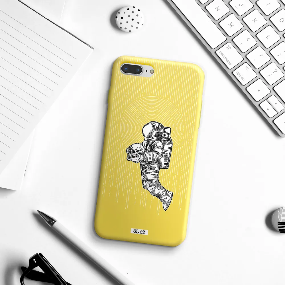 Astronaut Holding A Skull Apple iPhone 7 plus Silicone canary yellow Case