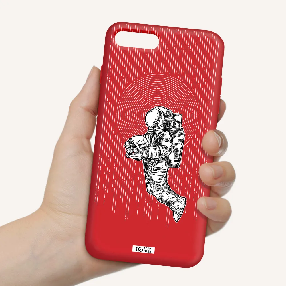 Astronaut Holding A Skull Apple iPhone 7 plus Silicone Imperial Red Case
