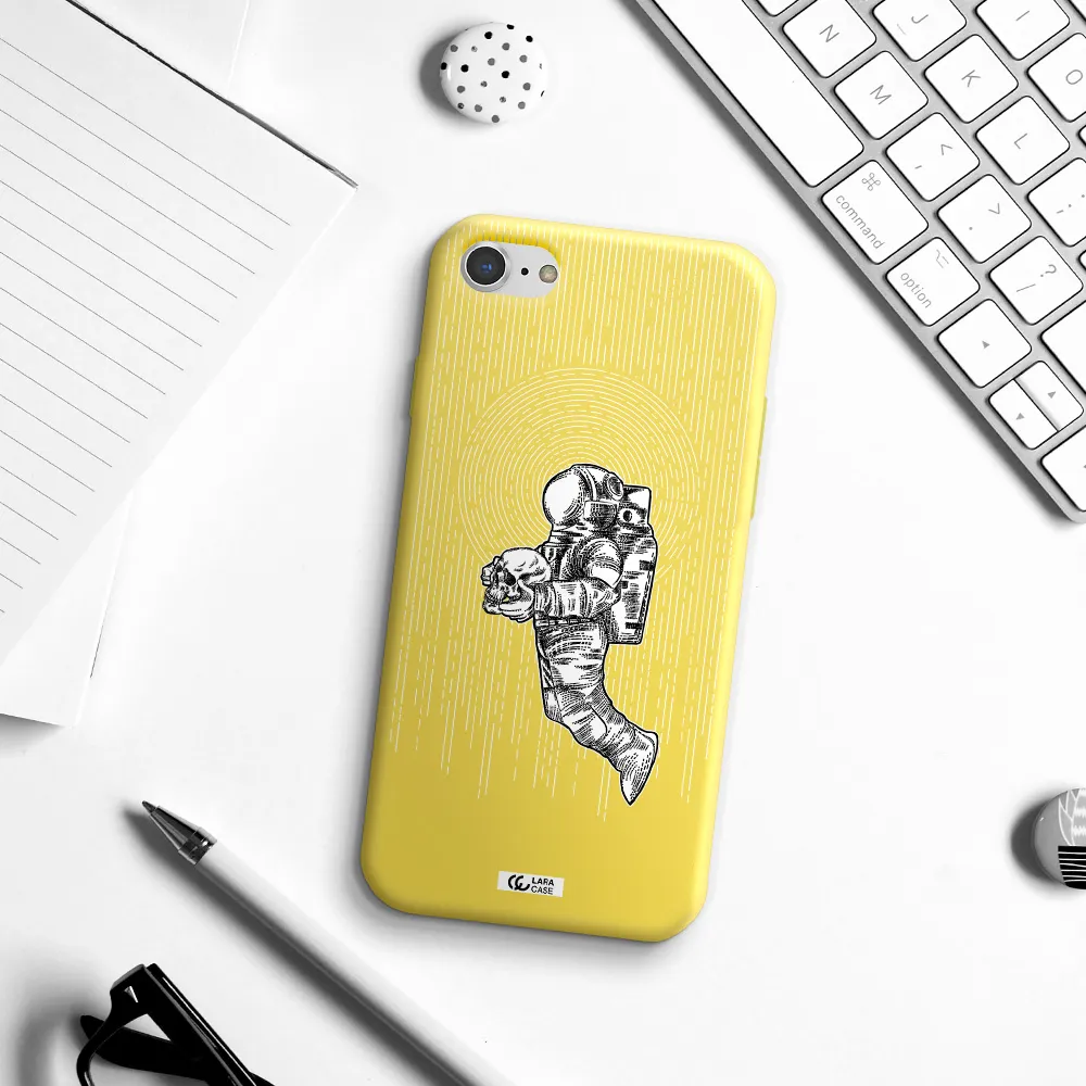 Astronaut Holding A Skull Apple iPhone 8 Silicone canary yellow Case