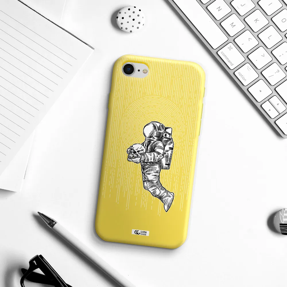 Astronaut Holding A Skull Apple iPhone se 2020 Silicone canary yellow Case