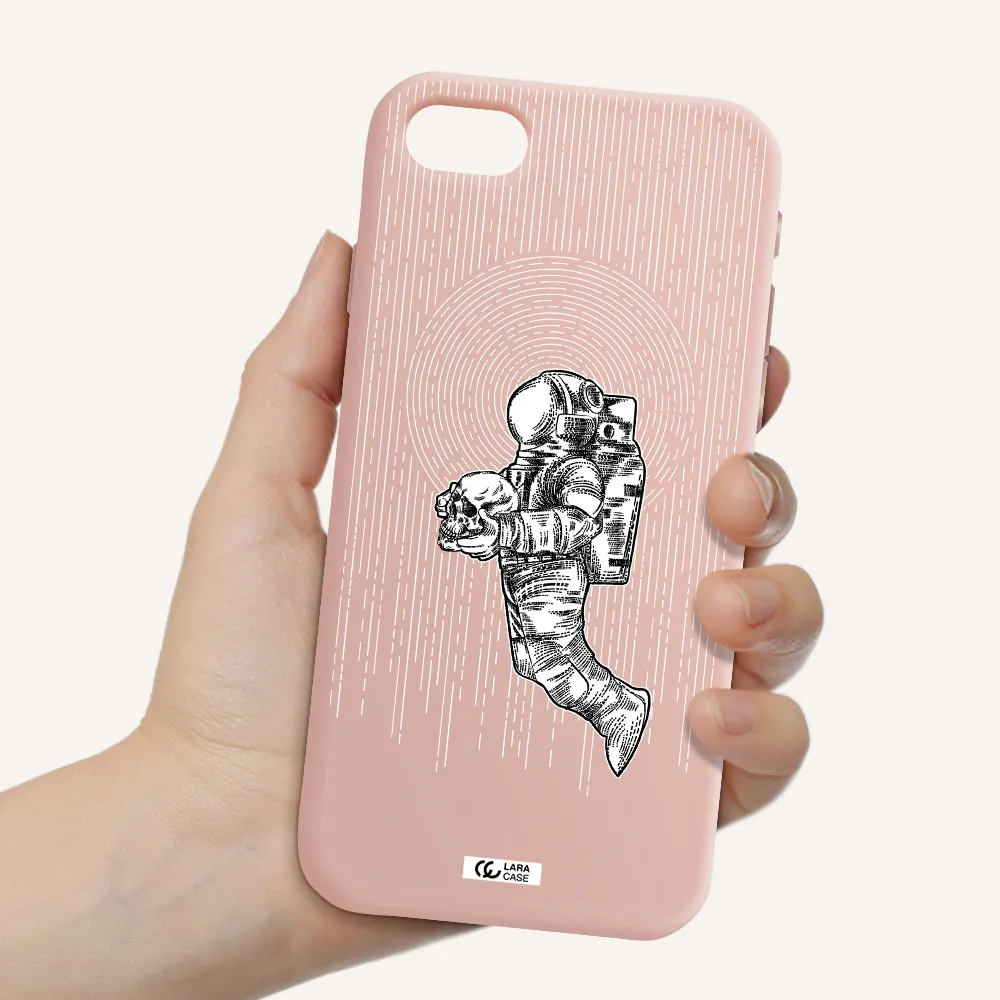 Astronaut Holding A Skull Apple iPhone se 2020 Silicone pastel pink Case