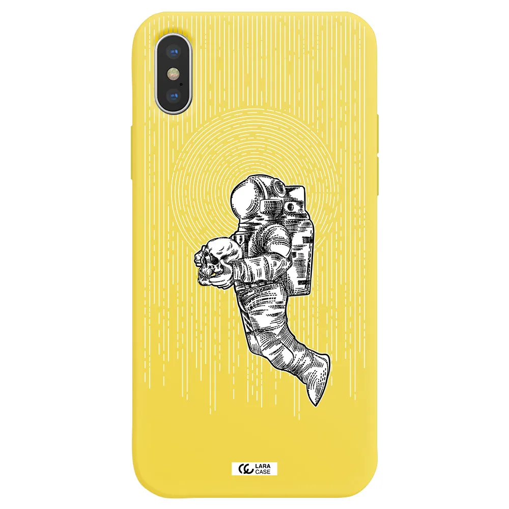 Astronaut Holding A Skull Apple iPhone X Silicone canary yellow Case