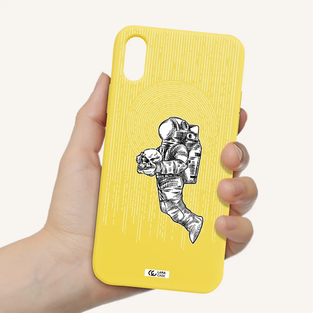 Astronaut Holding A Skull Apple iPhone X Silicone canary yellow Case