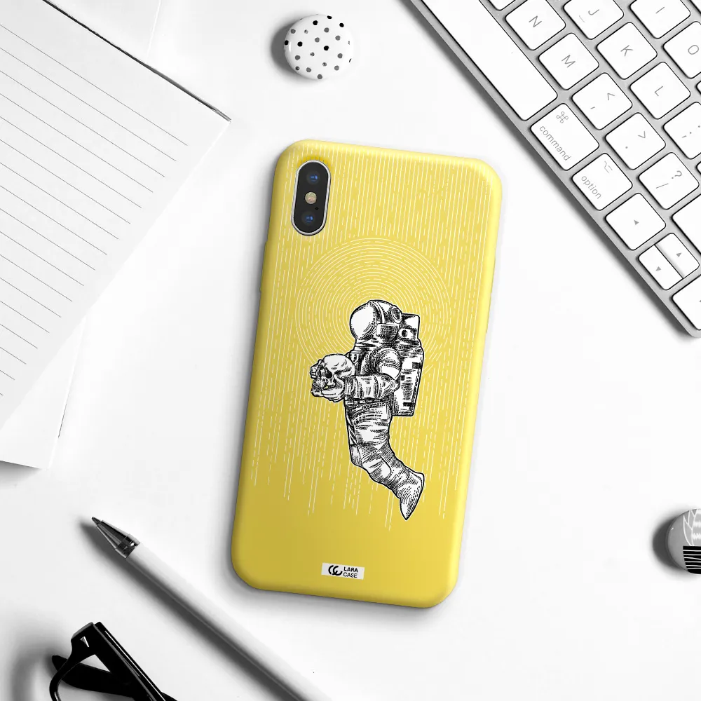 Astronaut Holding A Skull Apple iPhone X Silicone canary yellow Case