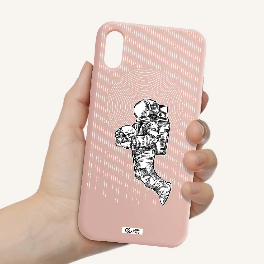Astronaut Holding A Skull Apple iPhone X Silicone pastel pink Case