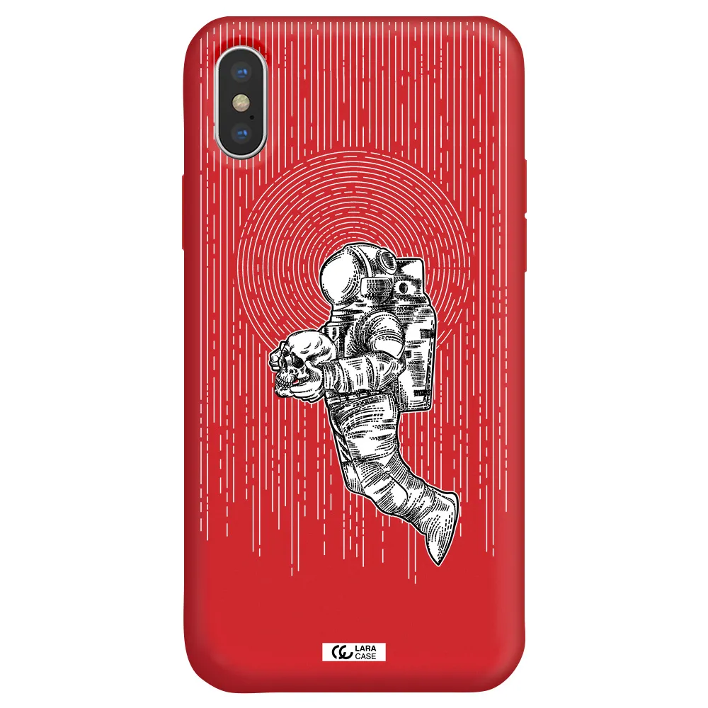 Astronaut Holding A Skull Apple iPhone XS Silicone Imperial Red Case