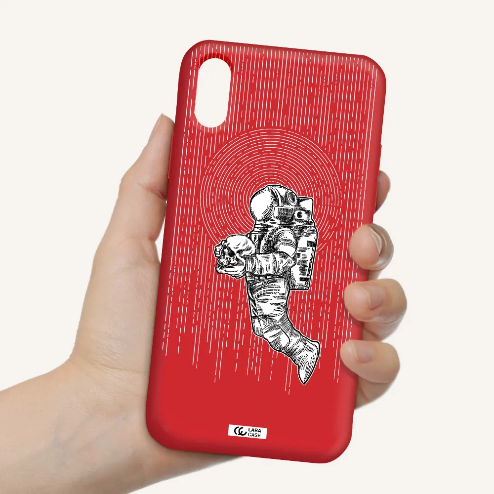 Astronaut Holding A Skull Apple iPhone XS Silicone Imperial Red Case