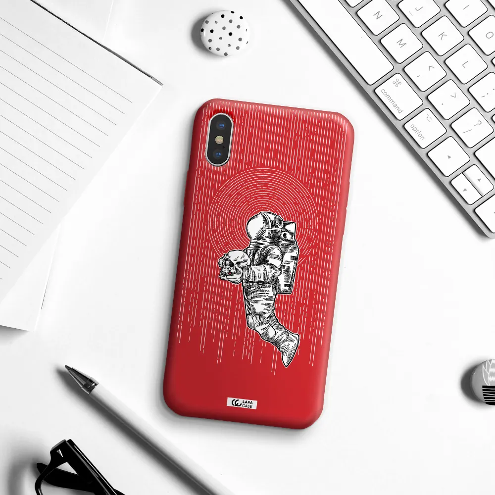 Astronaut Holding A Skull Apple iPhone XS Silicone Imperial Red Case