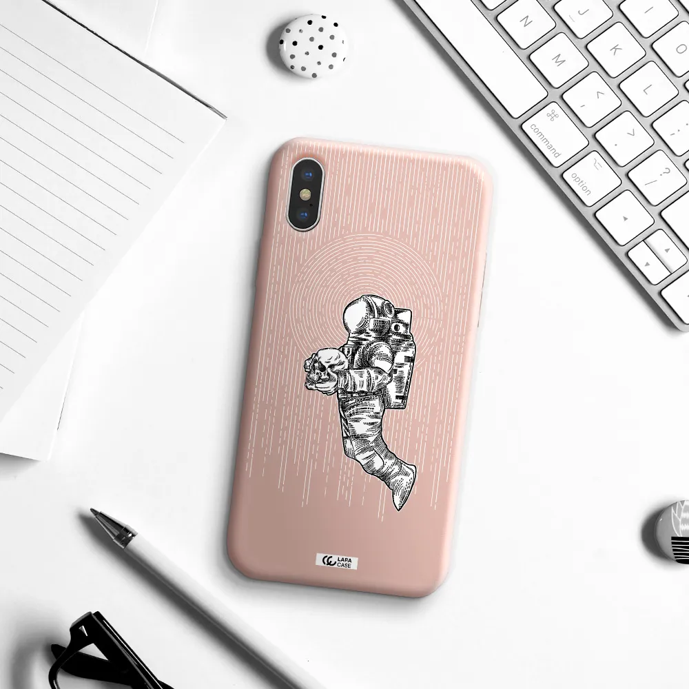 Astronaut Holding A Skull Apple iPhone XS Silicone pastel pink Case