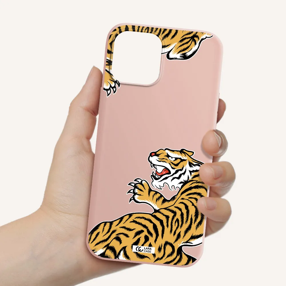 Chinese Tiger Apple iPhone 12 pro Silicone pastel pink Case