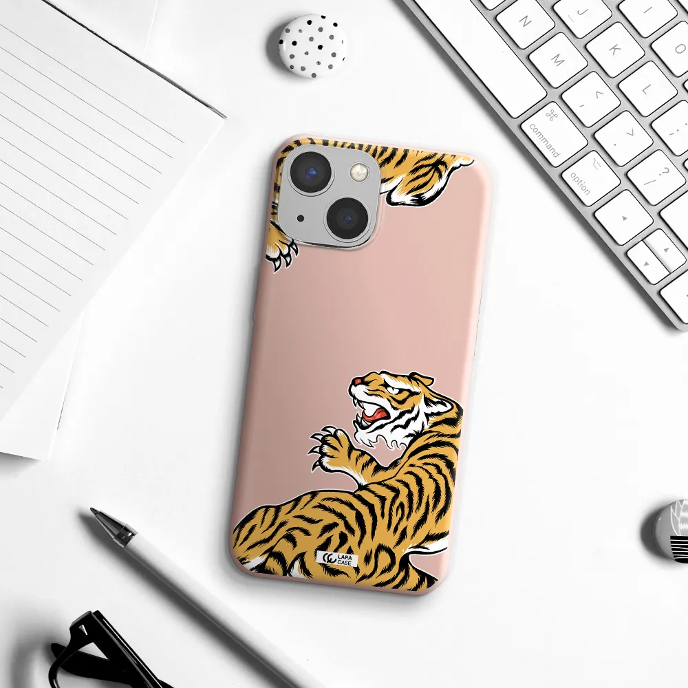Chinese Tiger Apple iPhone 13 Silicone pastel pink Case