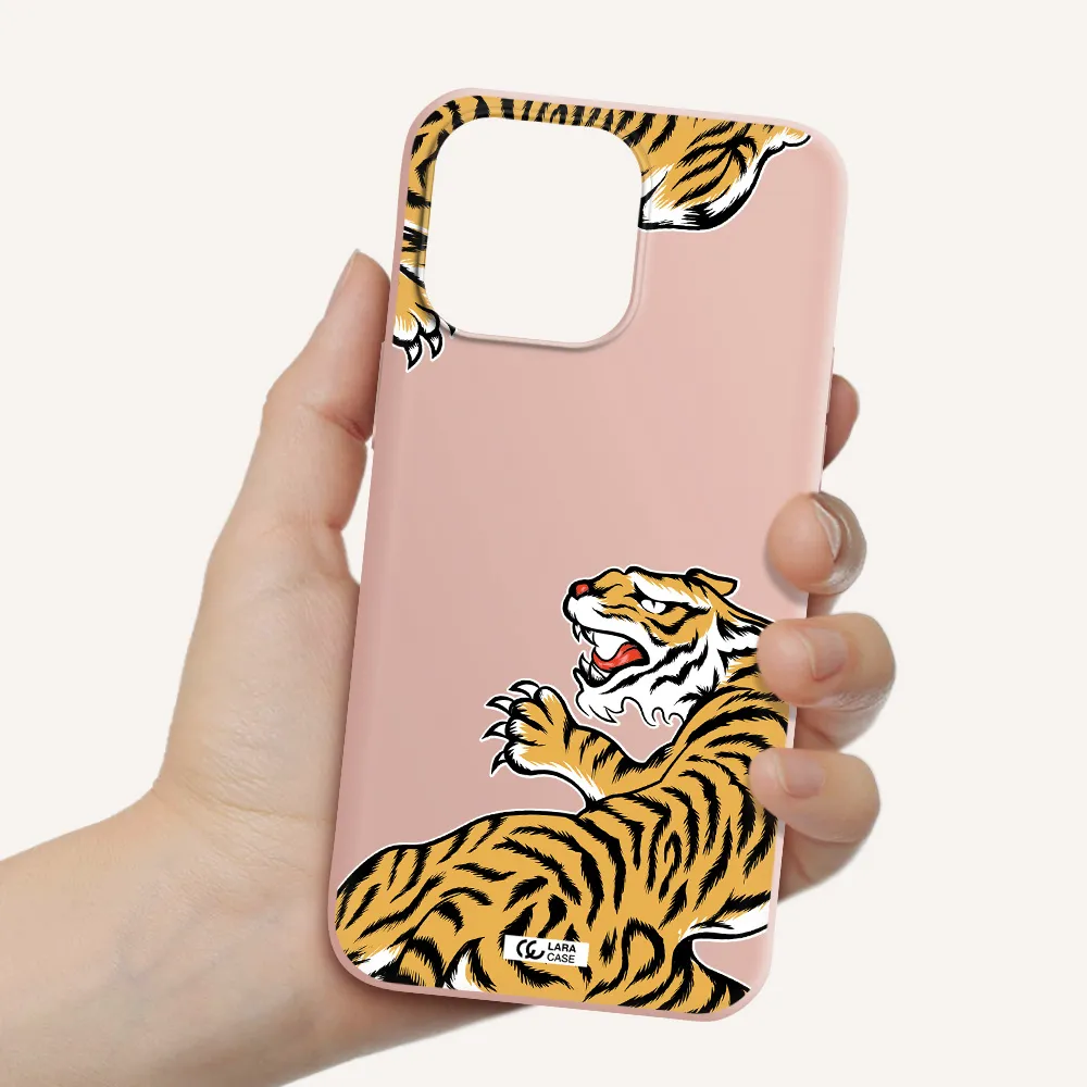 Chinese Tiger Apple iPhone 14 pro max Silicone pastel pink Case