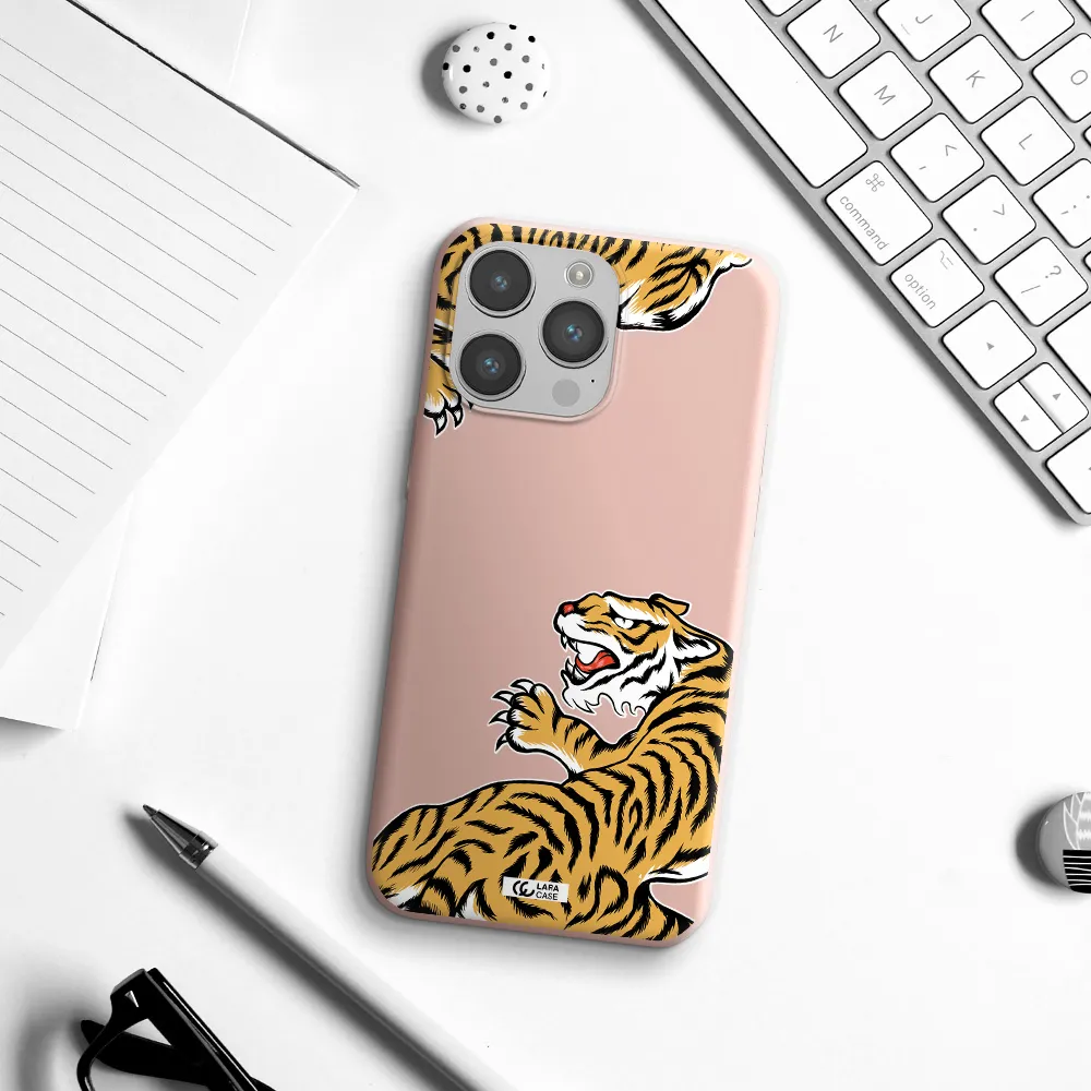 Chinese Tiger Apple iPhone 14 pro Silicone pastel pink Case
