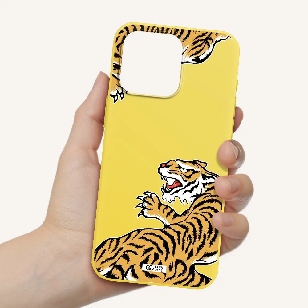 Chinese Tiger Apple Iphone 15 Pro max Silicone canary yellow Case