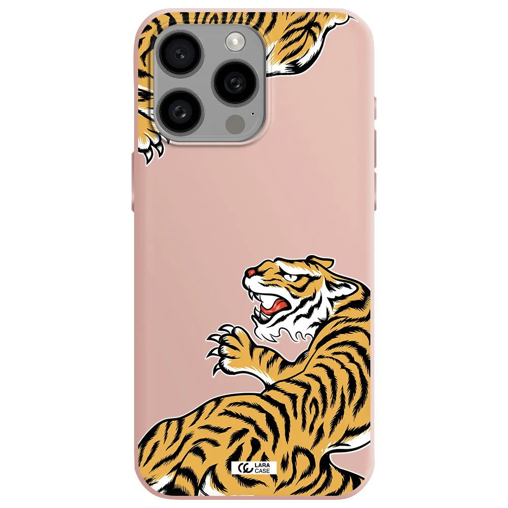 Chinese Tiger Apple Iphone 15 Pro max Silicone pastel pink Case