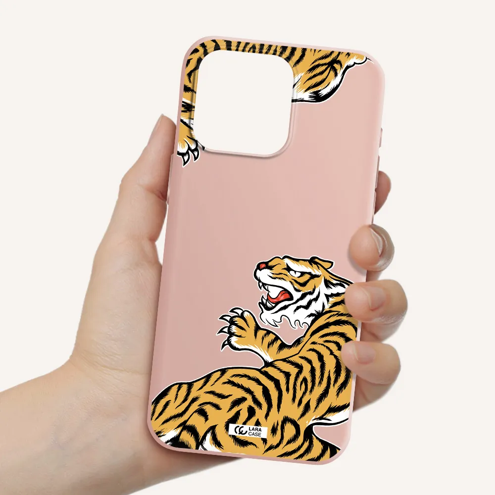 Chinese Tiger Apple Iphone 15 Pro max Silicone pastel pink Case