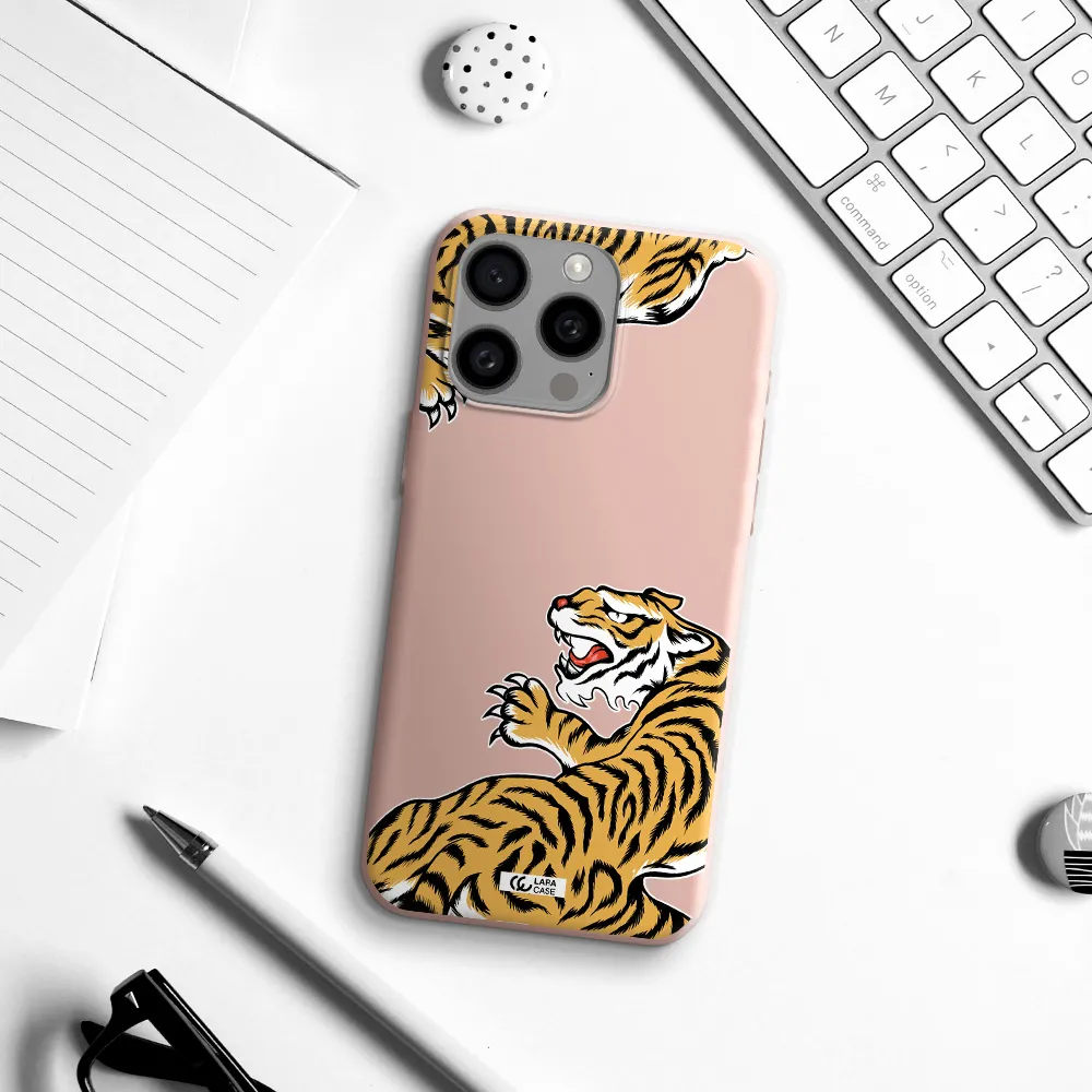 Chinese Tiger Apple Iphone 15 Pro max Silicone pastel pink Case