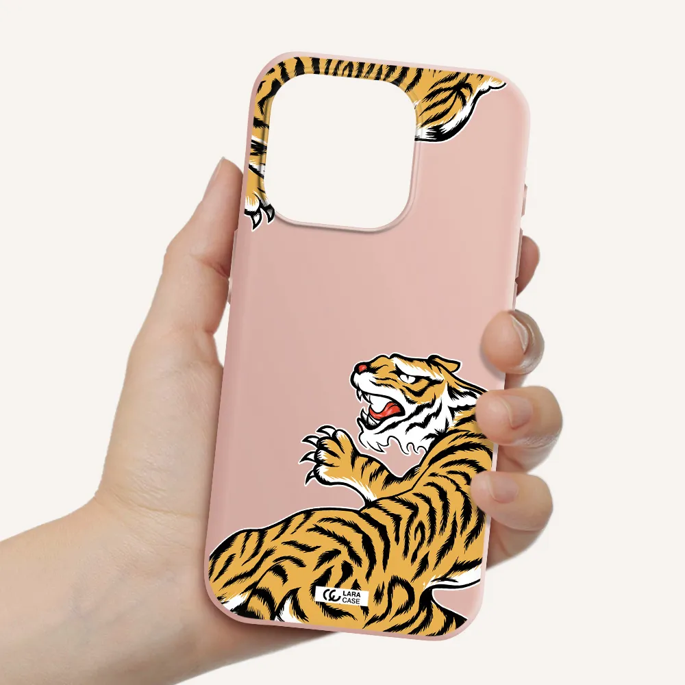 Chinese Tiger Apple Iphone 15 Pro Silicone Pastel Pink Case