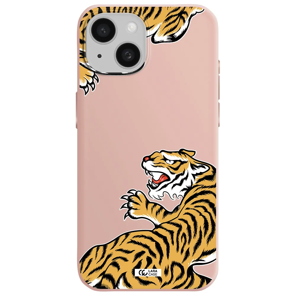 Chinese Tiger Apple Iphone 15 Silicone Pastel Pink Case