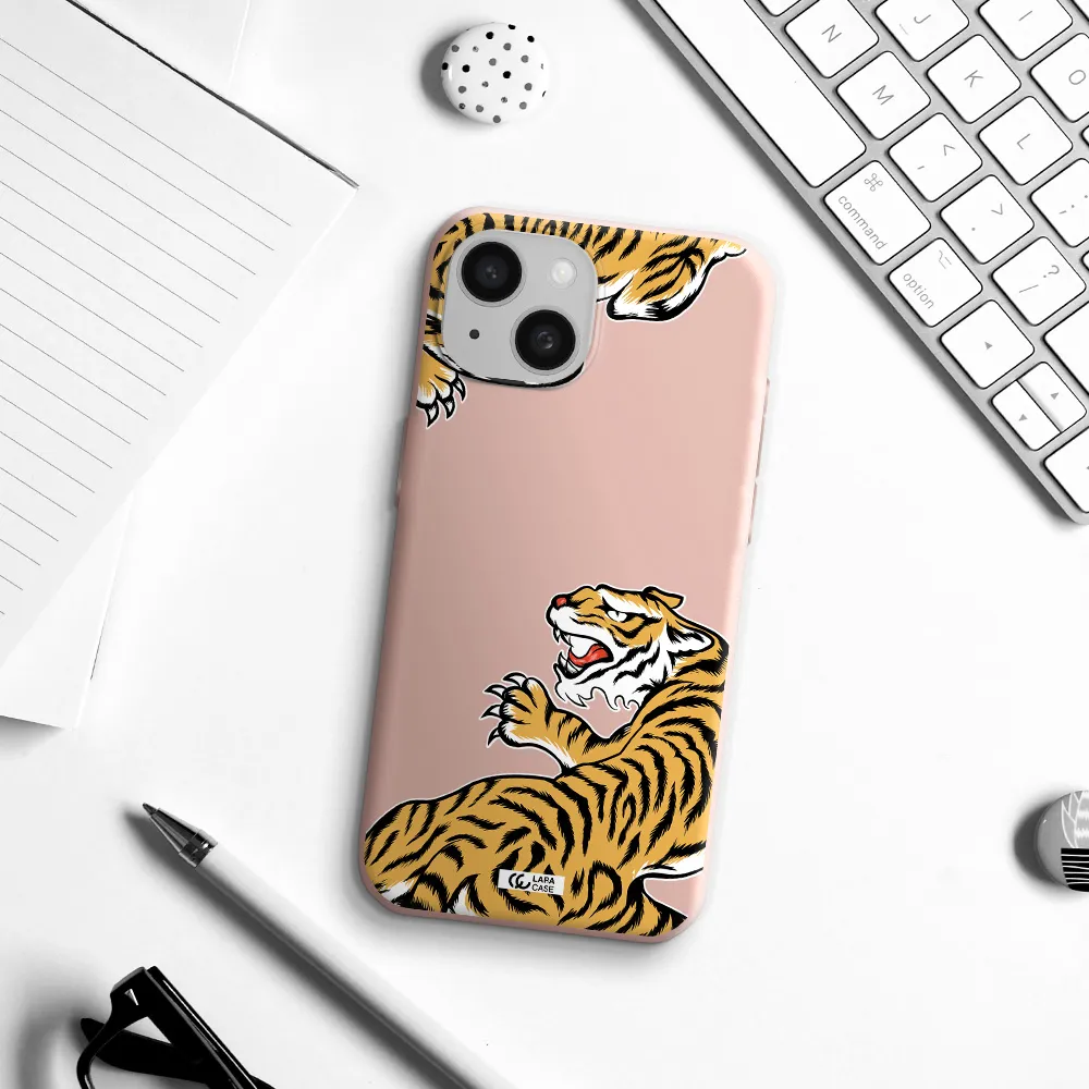 Chinese Tiger Apple Iphone 15 Silicone Pastel Pink Case