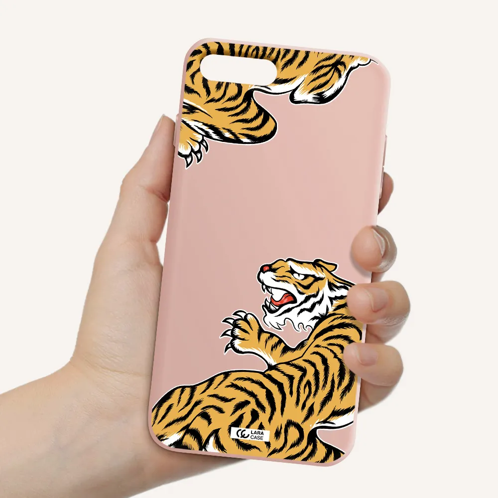 Chinese Tiger Apple iPhone 8 plus Silicone pastel pink Case