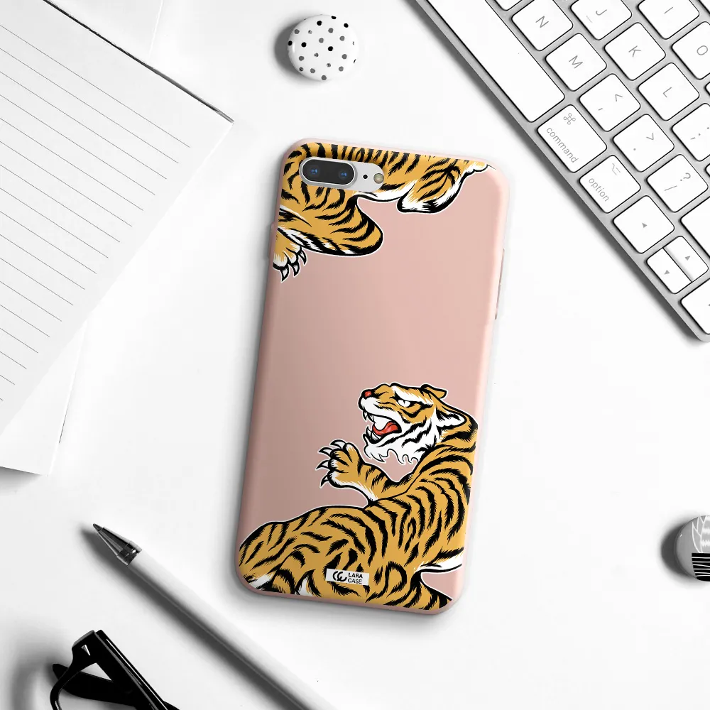 Chinese Tiger Apple iPhone 8 plus Silicone pastel pink Case
