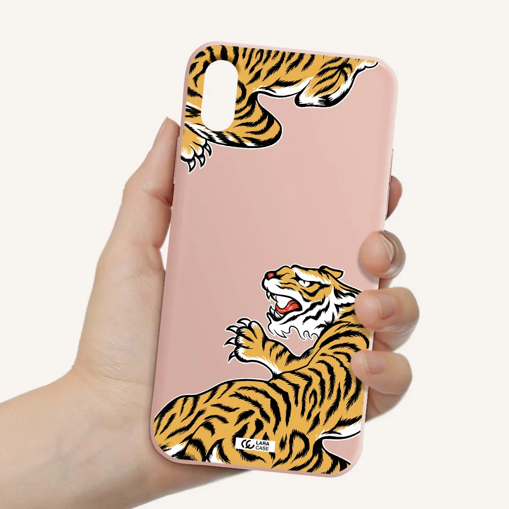 Chinese Tiger Apple iPhone X Silicone pastel pink Case