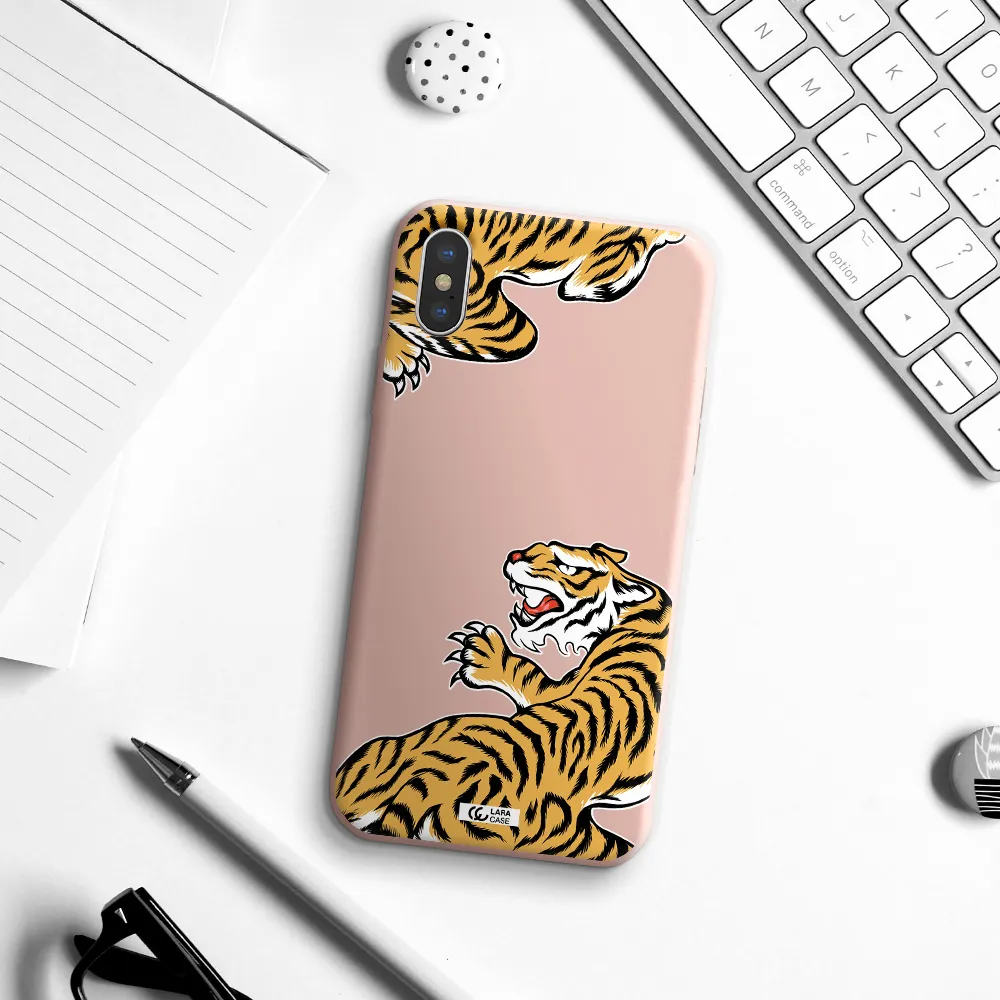 Chinese Tiger Apple iPhone X Silicone pastel pink Case