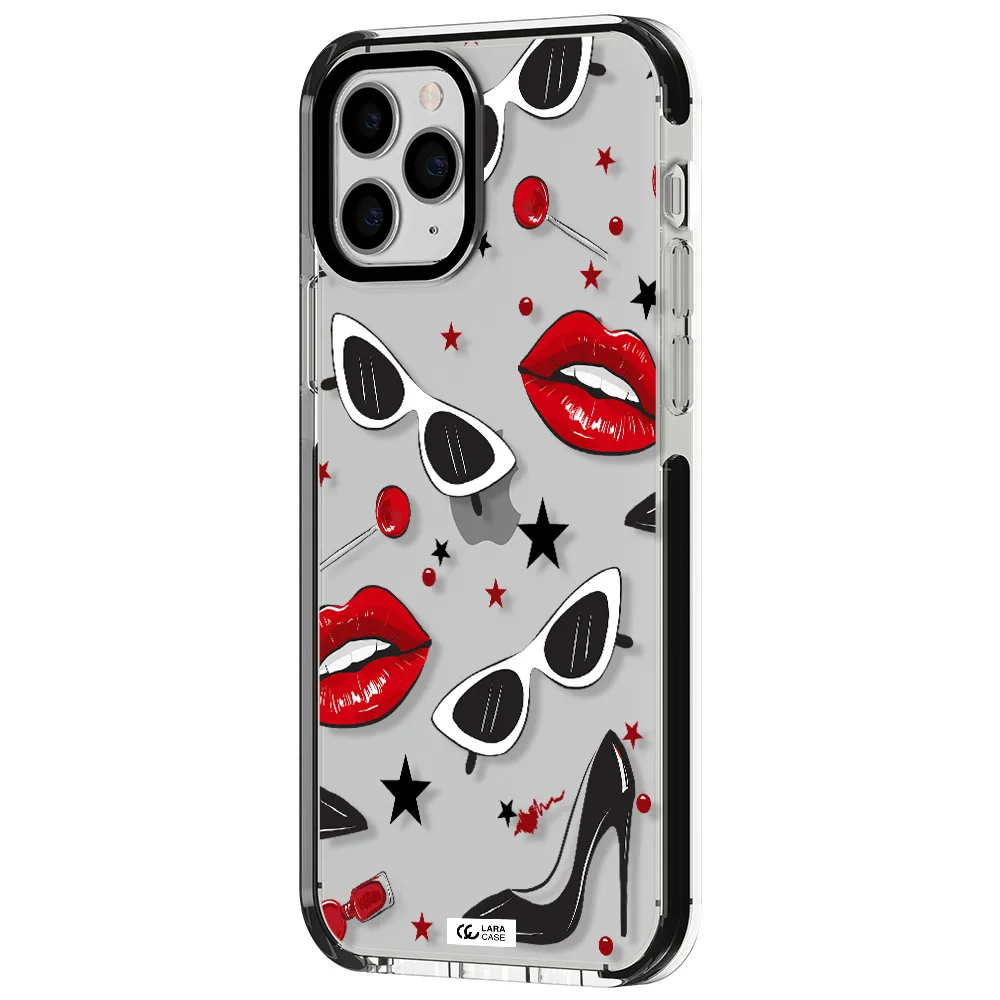 Red Lips Apple iPhone 11 pro impact black border Case