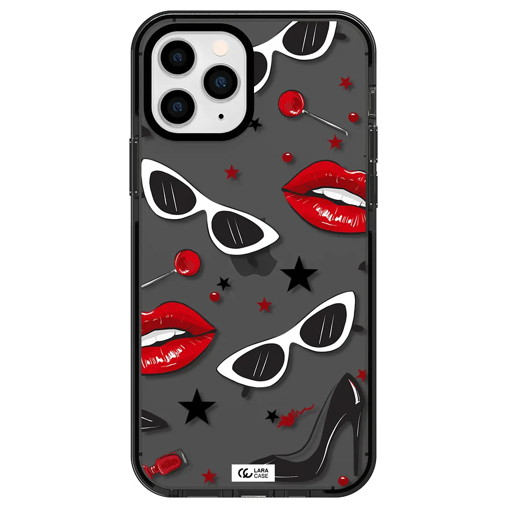 Red Lips Apple iPhone 11 pro max impact Smoke Black Case