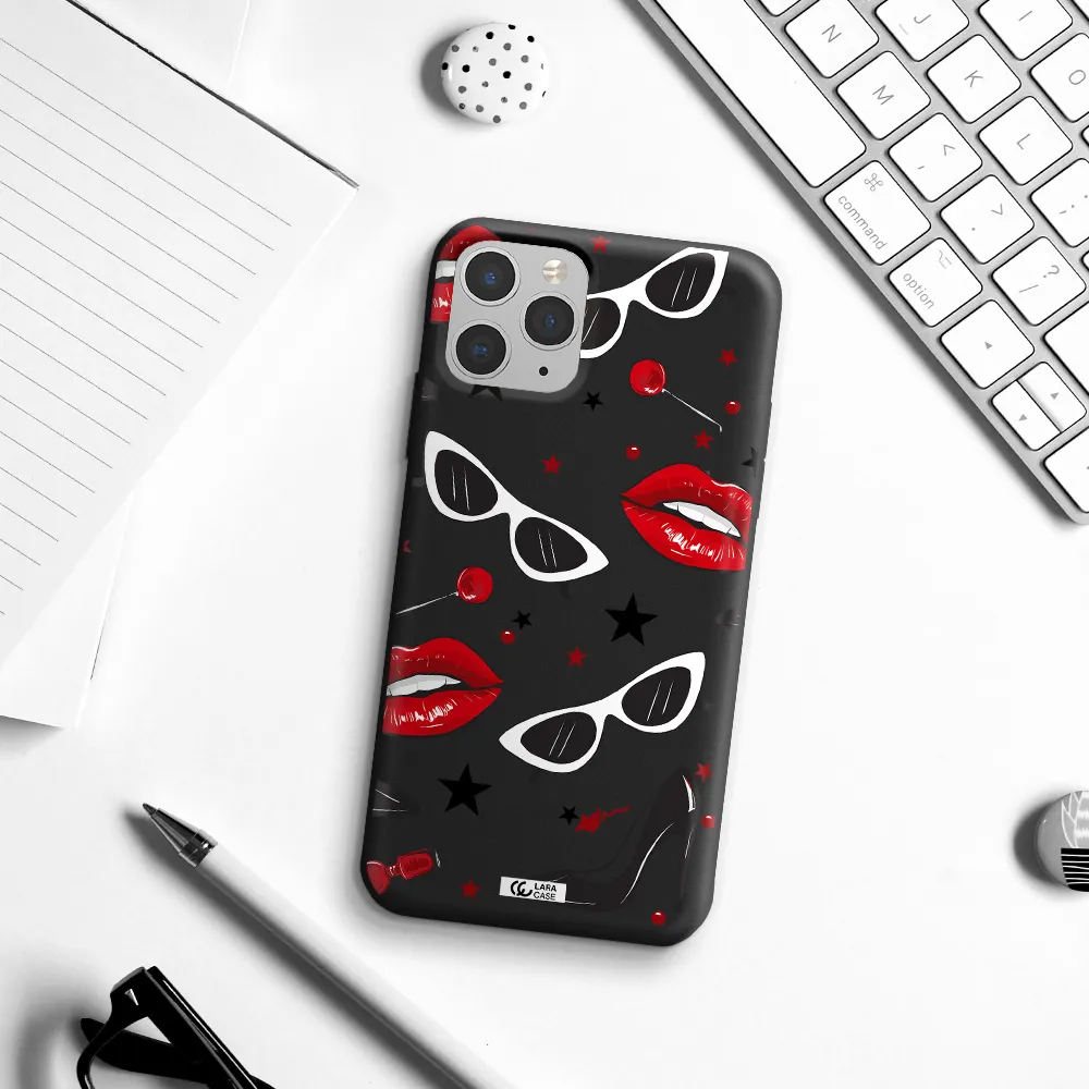Red Lips Apple iPhone 11 pro max Silicone black Case