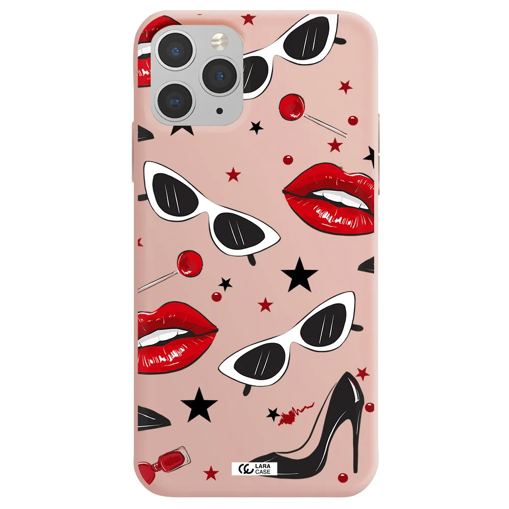 Red Lips Apple iPhone 11 pro max Silicone pastel pink Case
