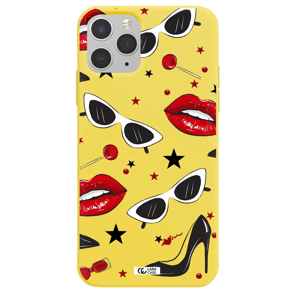 Red Lips Apple iPhone 11 pro Silicone canary yellow Case