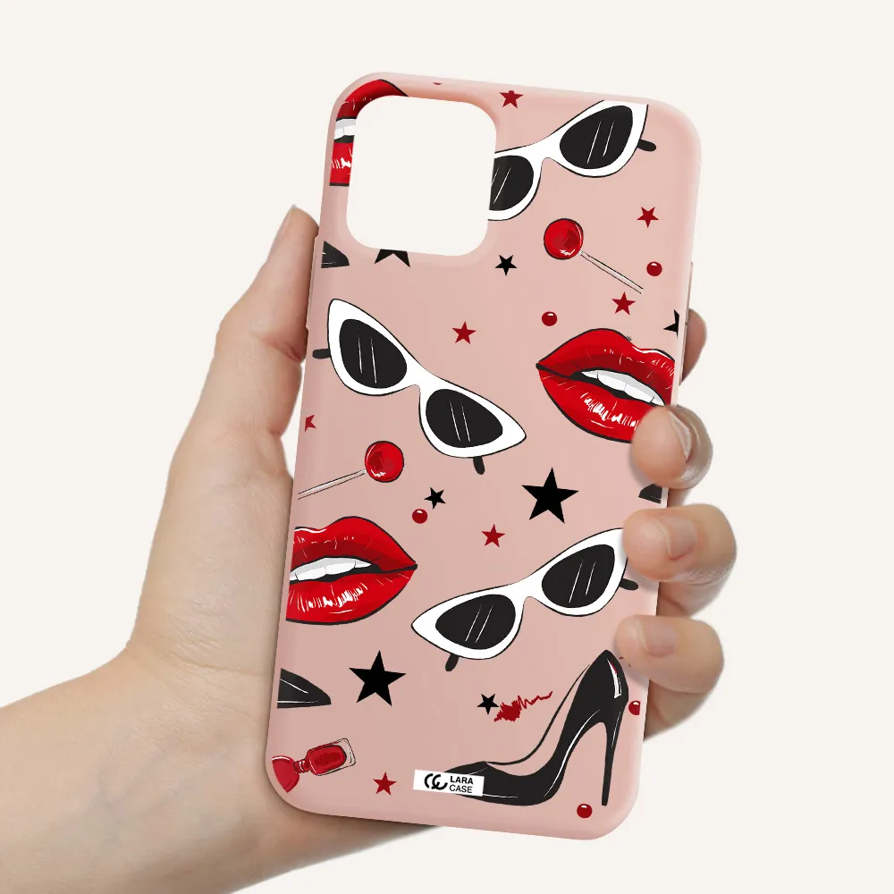 Red Lips Apple iPhone 11 pro Silicone pastel pink Case