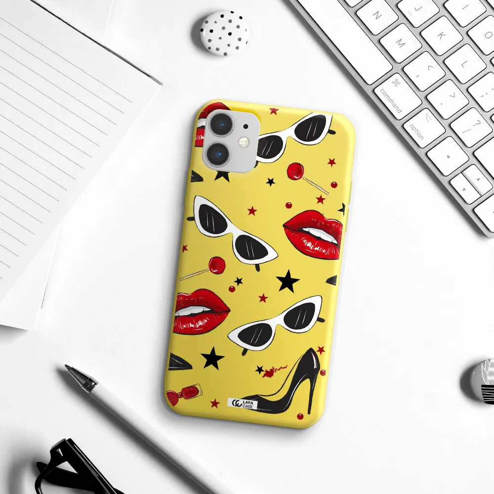 Red Lips Apple iPhone 11 Silicone canary yellow Case