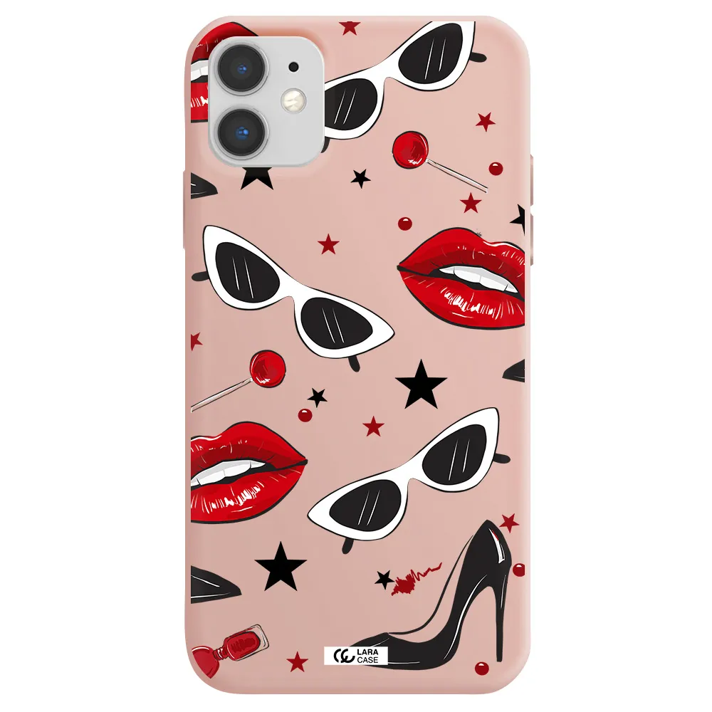 Red Lips Apple iPhone 11 Silicone pastel pink Case