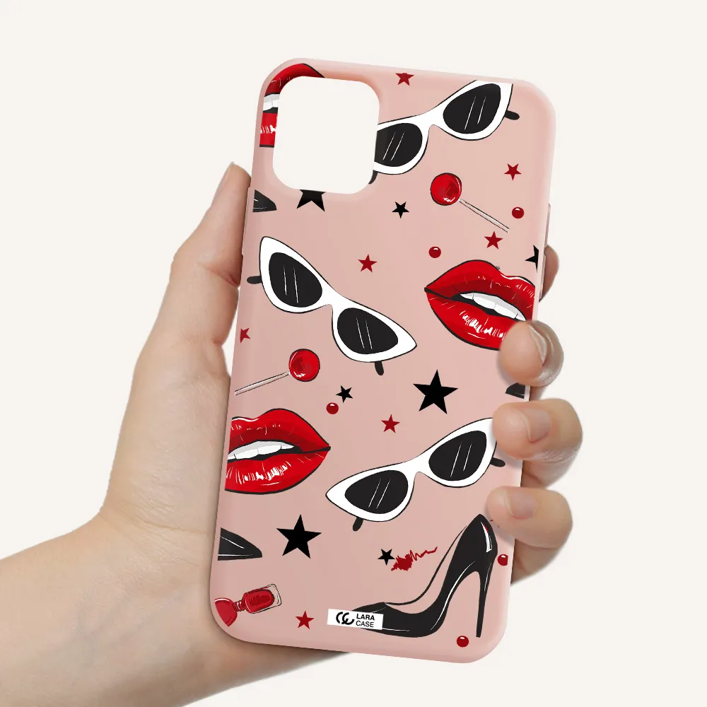 Red Lips Apple iPhone 11 Silicone pastel pink Case