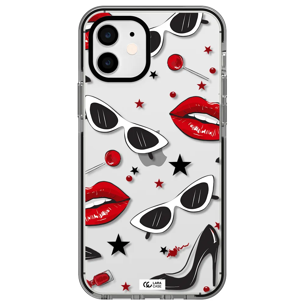Red Lips Apple iPhone 12 impact black border Case