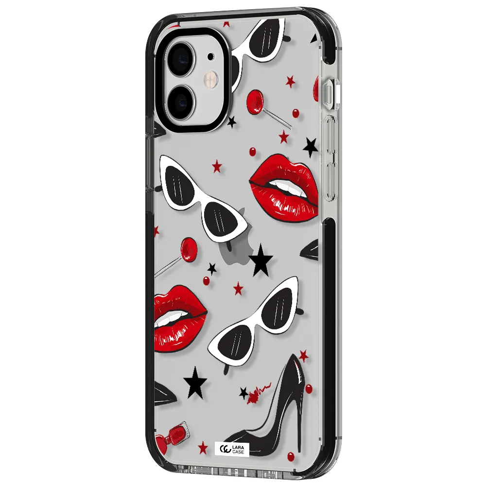 Red Lips Apple iPhone 12 impact black border Case