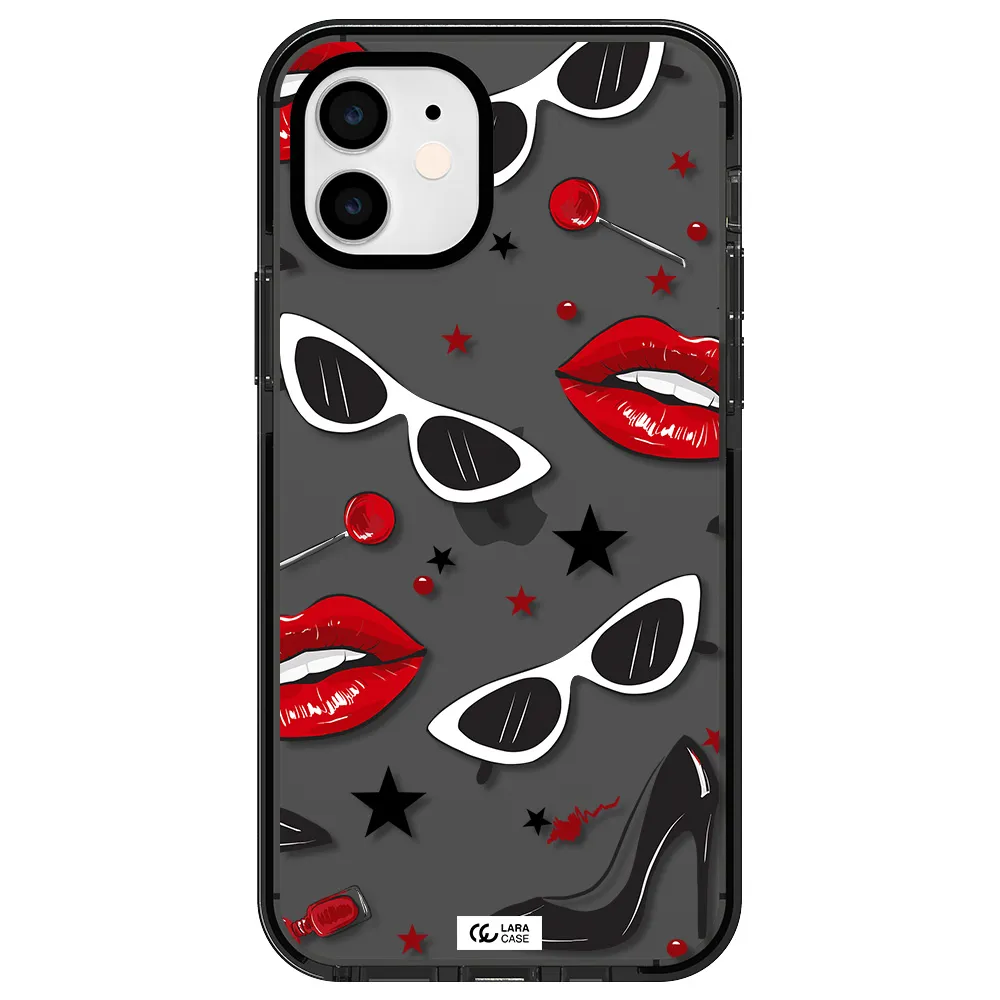 Red Lips Apple iPhone 12 impact Smoke Black Case