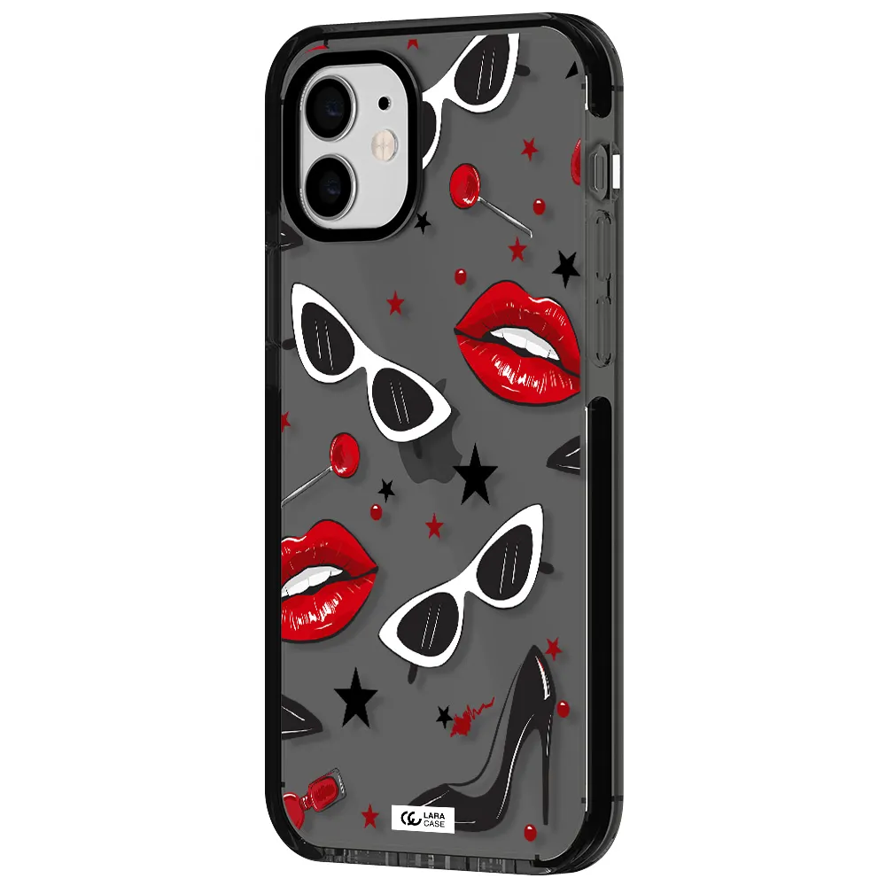 Red Lips Apple iPhone 12 impact Smoke Black Case