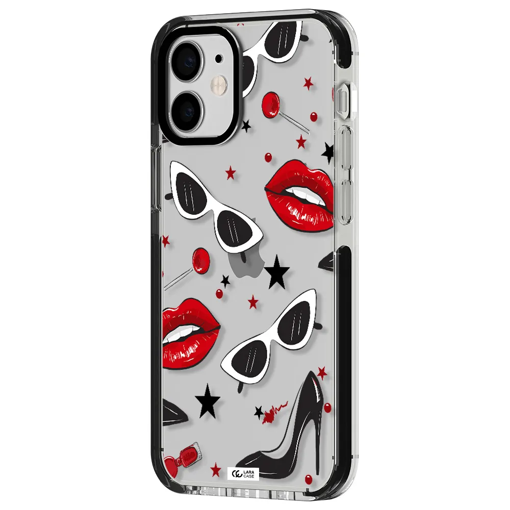 Red Lips Apple iPhone 12 mini impact black border Case